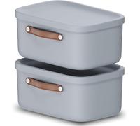 Storage box 12L, Rotho Maloja Plastic Storage Bin with Lid - Light Blue (2 Pack)