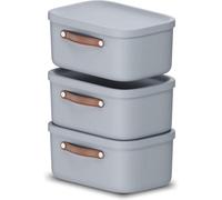 Storage Box 12L, Rotho Maloja Plastic Storage Bin With Lid - Light Blue (3 Pack)