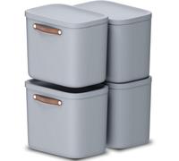 Storage Box 12L, Rotho Maloja Plastic Storage Bin With Lid - Light Blue (4 Pack)