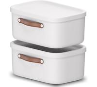 Storage box 12L, Rotho Maloja Plastic Storage Bin with Lid - White (Pack of 2)
