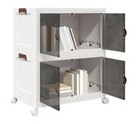 Storage Box 2-Tier Polypropylene White/Brown 75L 65x40x76 cm on Wheels Stackable