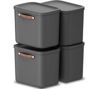 Storage box 25L, Rotho Maloja Plastic Storage Bin with Lid - Anthracite (4 Pack)