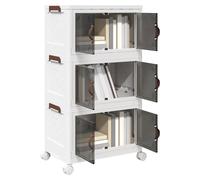 Storage Box 3-Tier Polypropylene White/Brown 48.5x29.5x86cm 28L Wheels Foldable