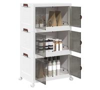 Storage Box 3-Tier Polypropylene White Brown 75L 69x39.5x110.5cm w/ Wheels Lock