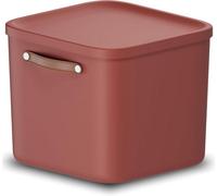 Storage Box 40L, Rotho Maloja Plastic Storage Bin with Lid and Handle - Red