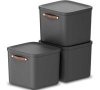 Storage Box 40L, Rotho Maloja Plastic Storage Bin With Lid - Anthracite (3 Pack)