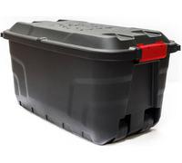 Strata Heavy Duty Large Storage Box with Lid, 75L, Lockable, Indoor/Outdoor, Wheeled, Black with Red Handles