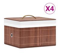 Storage Box Brown 31x31x20cm Bamboo Collapsible Square with Lid Handle4pcsEco+