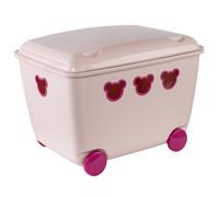 BranQ Home essential Multifunctional 55 litre Large Toy Storage Container with Wheels, BPA free Plastic Bear Toy Box for Girls, Ideal for Organising Toys and Games, 53.4 x 37 x 39.8 cm (LxWxH) - Pink