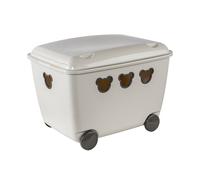 BranQ Home essential Multifunctional 55 litre Large Toy Storage Container with Wheels, BPA free Plastic Bear Toy Box for Kids 53.4 x 37 x 39.8 cm (LxWxH) - Beige