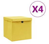 Storage Box Foldable Yellow Non-Woven Fabric 28x28x28 cm with Covers (4pc)