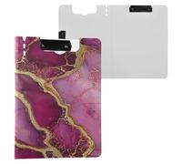 Storage Box Folder Marble Hot Pink Burgundy A4 Storage Box Binderfolio Double Clips Pen Holder Office Clip Board with Cover