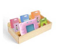 Storage Box for Talking Flash Cards and Reader Device,Toddler Math Games Card Organizer,Montessori Educational Language Learning Words Card Box Holder for Kids Girls Boys 1-6 Year Old（Nature Wood）