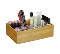 Relaxdays Bamboo Storage Box, Stackable, Natural Look, Kitchen Organiser Bins, Bathroom, HxWxD: 7 x 23 x 15 cm, Natural