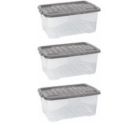 Storage Box & Lid Strata 3 x 42 L Curve Plastic Stackable - Clear Box, Grey Lid