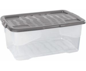 Storage Box & Lid Strata 3 X 42 L Curve Plastic Stackable - Clear Box, Grey Lid