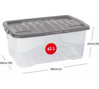 Storage Box & Lid Strata 3 X 42 L Curve Plastic Stackable - Clear Box, Grey Lid / Free Next Day Delivery