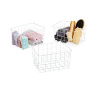 Relaxdays Storage Basket, 3x Set, Organiser, Wire, Metal, Cube, HxWxD: 15.5 x 28 x 20 cm, Office, Kitchen, White