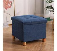 storage box,Ottomans Foot Stool Storage Footstool Square Foot Stools Shoe Change Stool Cotton Linen Foot Stool Footstools for Living Room Ottomans for The Bedroom, Navy B