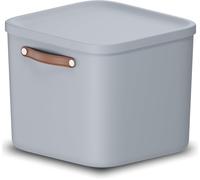 Storage Box, Rotho Maloja 40L Plastic Lidded Storage Bin with Handle, Light Blue
