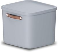 Storage Box, Rotho Maloja 40L Plastic Lidded Storage Bin With Handle, Light Blue