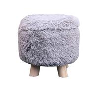 storage box,Round Foot Stool, Multifunction Storage Box Change Shoes Stool Dresser Storage Stool Plush Pouffe Chair Ottoman Small Footstool with Wooden Leg,Gray