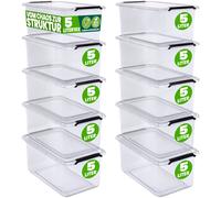 Deuba® 10x 5 Litre Storage Boxes with Lids and Handles | Click Lock | Home and Kitchen, Office | Christmas Decorations, Shoe Storage, Dog Food Storage | Tool Box, Moving Boxes
