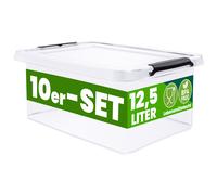 Deuba® 10x 12.5 Litre Storage Boxes With Click Closure Secure Lid | BPA Free Food-Safe Plastic Box | Small Stackable Transparent Organiser Crates for Kitchen Bedroom Garage Office