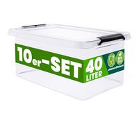 Deuba® 10x 40 Litre Storage Boxes With Click Closure Secure Lid | BPA Free Food-Safe Plastic Box | Small Stackable Transparent Organiser Crates for Kitchen Bedroom Garage Office
