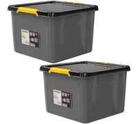 Monzana® 2x 32 Litre Stackable Storage Boxes with Lids | 40kg Capacity | BPA-free Polypropylene | Stable Flexible Click Closure | Cellar Garage Workshop Opaque Organiser Trays Grey/Black