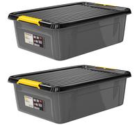 Monzana® 2x 30 Litre Stackable Storage Boxes with Lids | 40kg Capacity | BPA-free Polypropylene | Stable Flexible Click Closure | Cellar Garage Workshop Opaque Organiser Trays Grey/Black