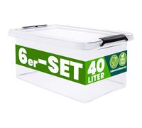 Deuba® 6x 40 Litre Storage Boxes with Lids and Handles | Click Lock | Home and Kitchen, Office | Christmas Decorations, Shoe Storage, Dog Food Storage | Tool Box, Moving Boxes