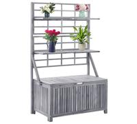 Storage Box Solid Acacia Wood Grey 99x55x160 cm Trellis Shelved Outdoor for Pots