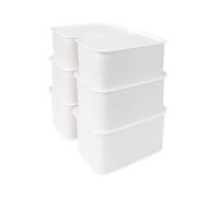 Relaxdays storage boxes set of 6, with lid, 5 L organiser box, HWD: 13x26.5x19 cm, stackable plastic, white