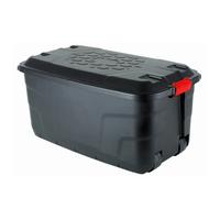Strata Heavy Duty Large Storage Box with Lid, 110L, Lockable, Indoor/Outdoor, Wheeled, Black with Red Handles