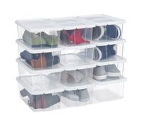 Relaxdays Set of 12, Plastic Shoe Boxes, Stackable, Transparent Storage Container with Lid, Organisation, HWD: 12.5 x 20 x 34.5 cm, White