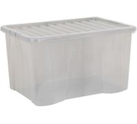 Wham Crystal 60 Liter Storage, Heavy Duty Plastic Storage Box With Lids Home Office Stackable Nestable, Large Storage Boxes With Lids 60 x 40 x 33 cm - Tint Grey