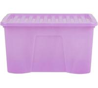 Wham Crystal 60 Liter Storage, Heavy Duty Plastic Storage Box With Lids Home Office Stackable Nestable, Large Storage Boxes With Lids 60 x 40 x 33 cm - Tint Lilac (Pack of 5)