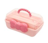 Storage Box with Compartments, 3-Layer Storage Box Portable Case Folding Pink 27.5*15*14.5cm Craft Art Storage Caddy Box Multipurpose Organiser for Sewing, Makeup, Medicine, Nail, Hair Accessories