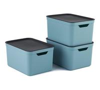 Storage Box With Lid 16L Plastic Container Sky Blue-Set Of 3