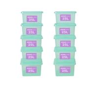 Wham Plastic Storage Boxes With Lids Home Office Stackable Nestable Container Box, 25L Easy fit Underbed Protective Storage Box, 42.5 x 33 x 25.5 cm - Tint Spearmint (Set of 10)
