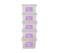 Wham Plastic Storage Boxes With Lids Home Office Stackable Nestable Container Box, 25L Easy fit Underbed Protective Storage Box, 42.5 x 33 x 25.5 cm - Tint Grey (Set of 5)