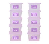 Wham Plastic Storage Boxes With Lids Home Office Stackable Nestable Container Box, 25L Easy fit Underbed Protective Storage Box, 42.5 x 33 x 25.5 cm - Tint Lilac (Set of 10)