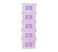 Wham Plastic Storage Boxes With Lids Home Office Stackable Nestable Container Box, 25L Easy fit Underbed Protective Storage Box, 42.5 x 33 x 25.5 cm - Tint Lilac (Set of 5)
