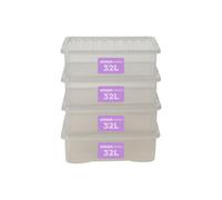 Wham Plastic Storage Boxes With Lids Home Office Stackable Nestable Container Box, 32L Easy fit Underbed Protective Storage Box, 60 x 40 x 18 cm - Tint Grey (Set of 4)