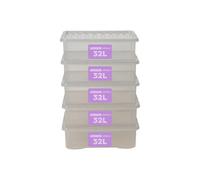Wham Plastic Storage Boxes With Lids Home Office Stackable Nestable Container Box, 32L Easy fit Underbed Protective Storage Box, 60 x 40 x 18 cm - Tint Grey (Set of 5)