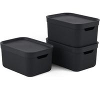 Storage Box With Lid - Rotho Jive Set Of 3 Decorative Plastic Boxes 5L- Black