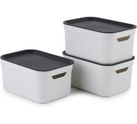 Storage Box With Lid - Rotho Jive Set Of 3 Decorative Plastic Boxes 5L - White