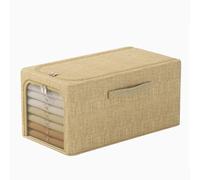 Storage Box with Steel Frame, 2 Colors, Length 45-53cm,30 Cm High, Double Zipper Devise + Compression Steel Frame, for Use Wardrobe Storage,31L,Beige