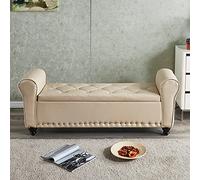storage box,Wood Sofa Stool Footrest - Contemparory Rolled Arm Storage Bench With Pu Leather, Modern Tufted Bed Bench Entryway Shoe Bench